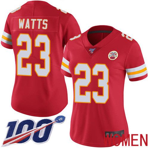 Women Kansas City Chiefs #23 Watts Armani Red Team Color Vapor Untouchable Limited Player 100th Season Football Nike NFL Jersey